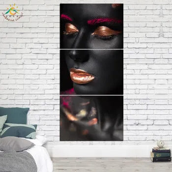 

Red Paints Black Girl Wall Art HD Prints Canvas Art Painting Modular Picture And Poster Canvas Painting Decoration Home 3 PIECES