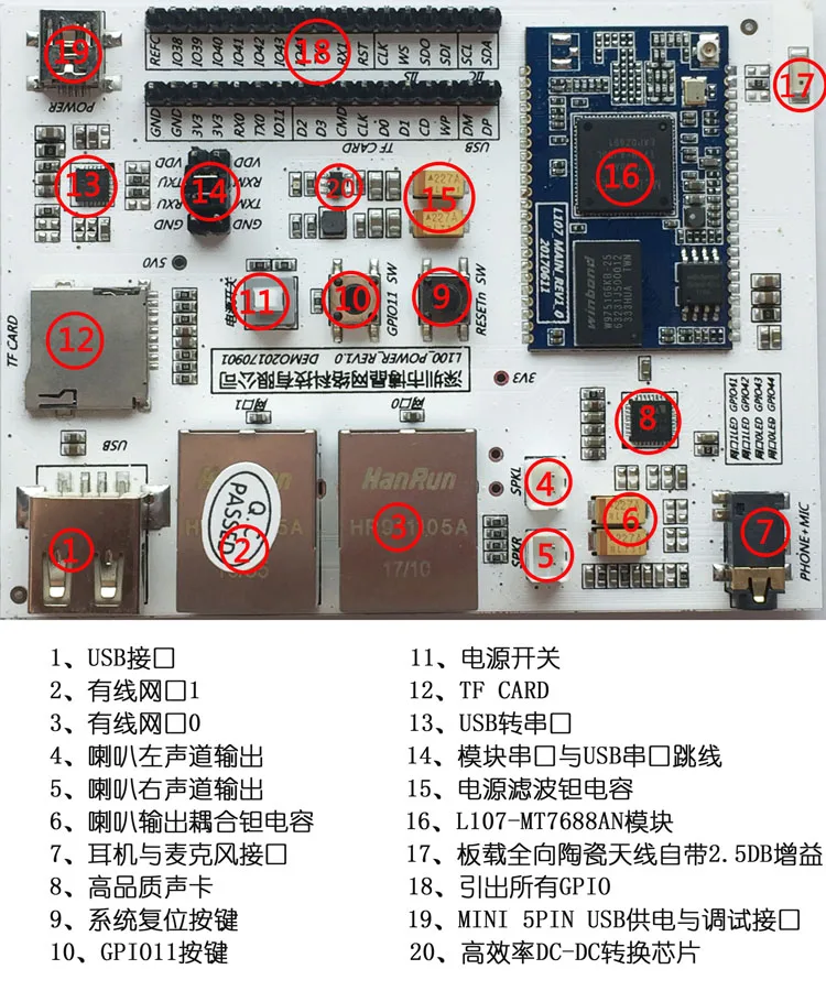 MT7628 16MB+ 128MB Wifi Аудио и видео тестирование USB многофункциональная оценочная плата