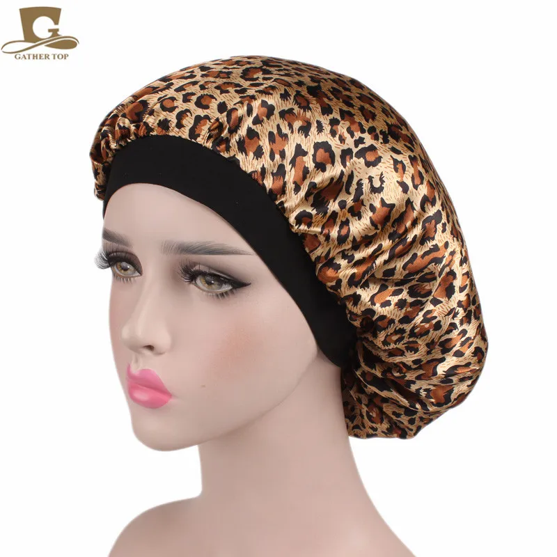 Новая модная Роскошная широкополосная сатиновая шапка-капот Удобная Ночная шапочка для сна Кепка для волос женская шапка тюрбант - Цвет: 8