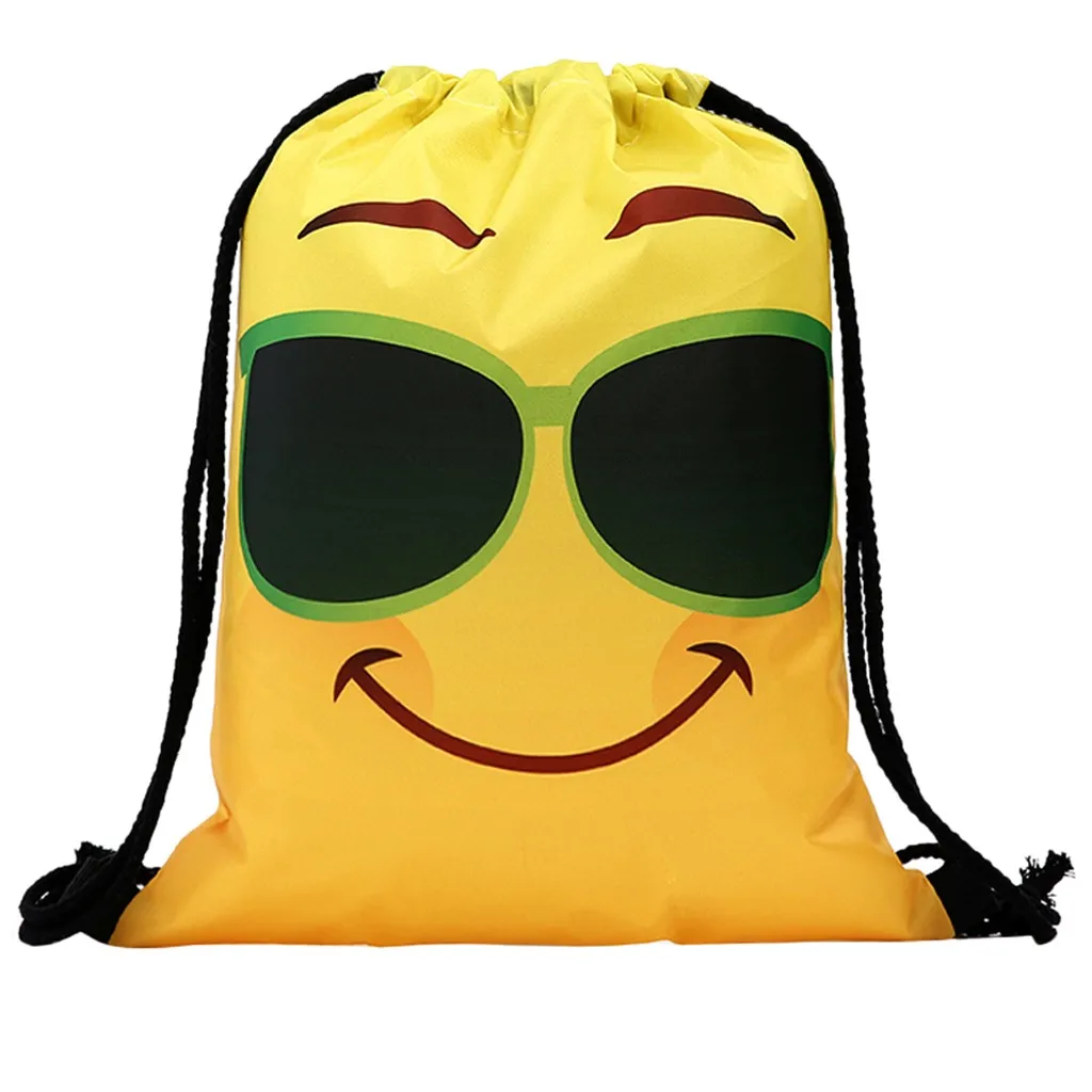 

Funny Cute Drawstring Bag for women Men Unisex Backpacks Printing Emoji Bag Book Storage Drawstring Backpack sac a dos ficelle