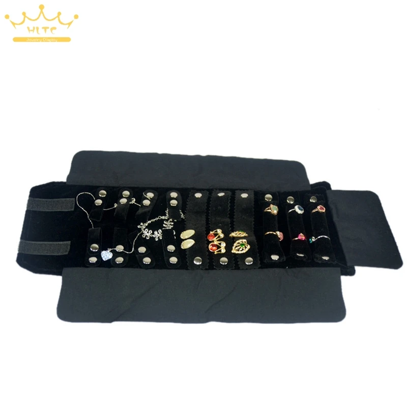 Jewelry Roll Bag For Ring Earrings Organizer Jewellery Storage Bags Portable Pendant Display Cases Black/Grey Velvet 16*12cm