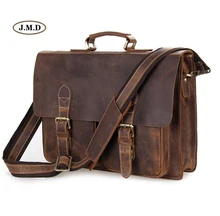 J.M.D Men’s Fashion Genuine Cow Leather Brown Business Briefcases Shoulder Bag Laptop Handbag Messenger Bag 7105B-1