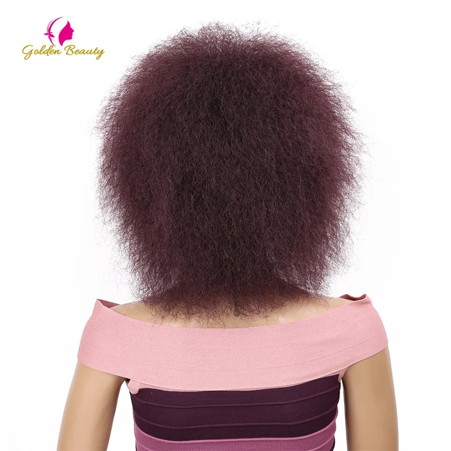 Золотой красота 6 дюймов Короткие афро парики природа черный синтетический кудрявый парик косплей для женщин 90 г - Цвет: # 99J