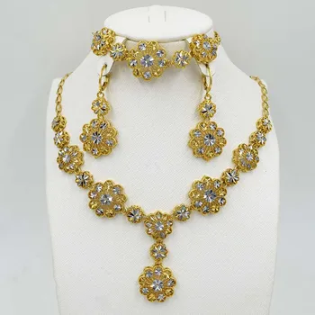 

New design Fashion Jewelry set Italy Gold 3color color Nigerian Wedding African Beads Jewelry Sets Parure Bijoux Femme party