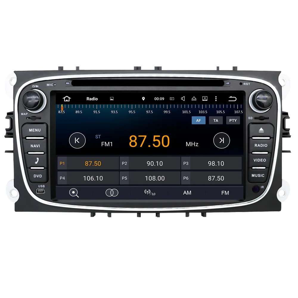 Top Eunavi 2 din Android 8.1 Octa Core Car DVD Player GPS Navi for Ford Focus Galaxy with Audio Radio Stereo wifi Head Unit 1024*600 5