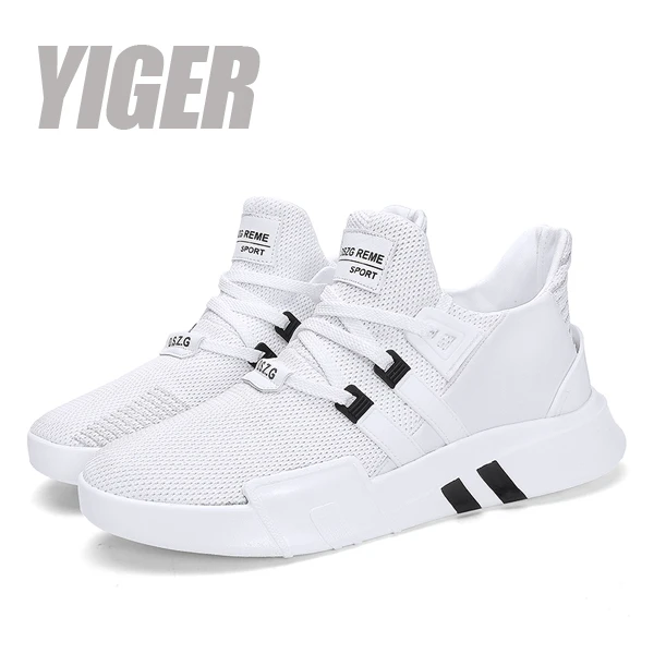 YIGER, новинка, мужская спортивная обувь, мужские кроссовки, мужская повседневная сетчатая обувь, легкая и дышащая обувь для бега 321 - Цвет: white sports shoes