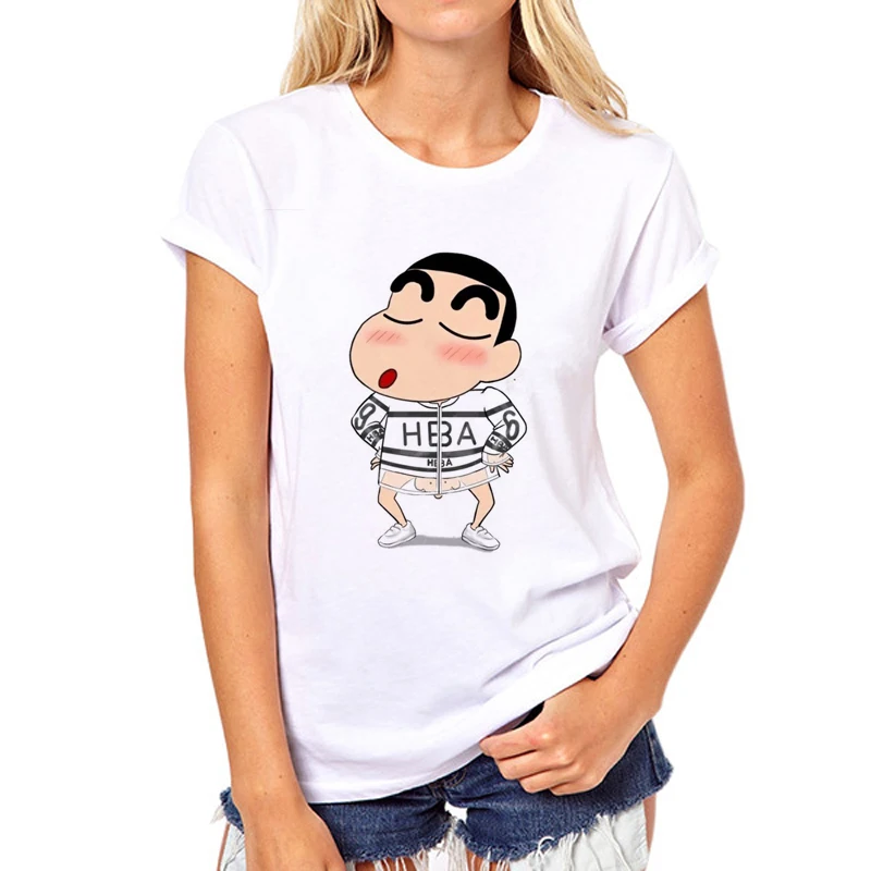 New Funny printing T-shirt Women Cute Crayon Shin Chan Cartoon Girl Short Sleeve Summer Fashion Clothing Funny tops tees - Цвет: picture-1