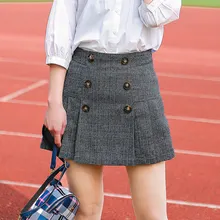 Летнее платье в стиле Mori Girl женские клетчатая юбка в складку с рисунком «гусиные лапки» Высокая Талия Винтаж Кнопка молнии Мини-юбки женский V115