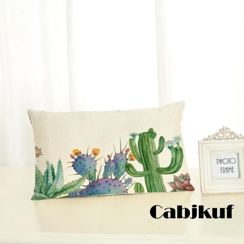 Тропический Подушка с изображением кактуса Чехлы зеленый растение для украшения дома 30x50 декоративная бежевого цвета льняная Подушка Чехол