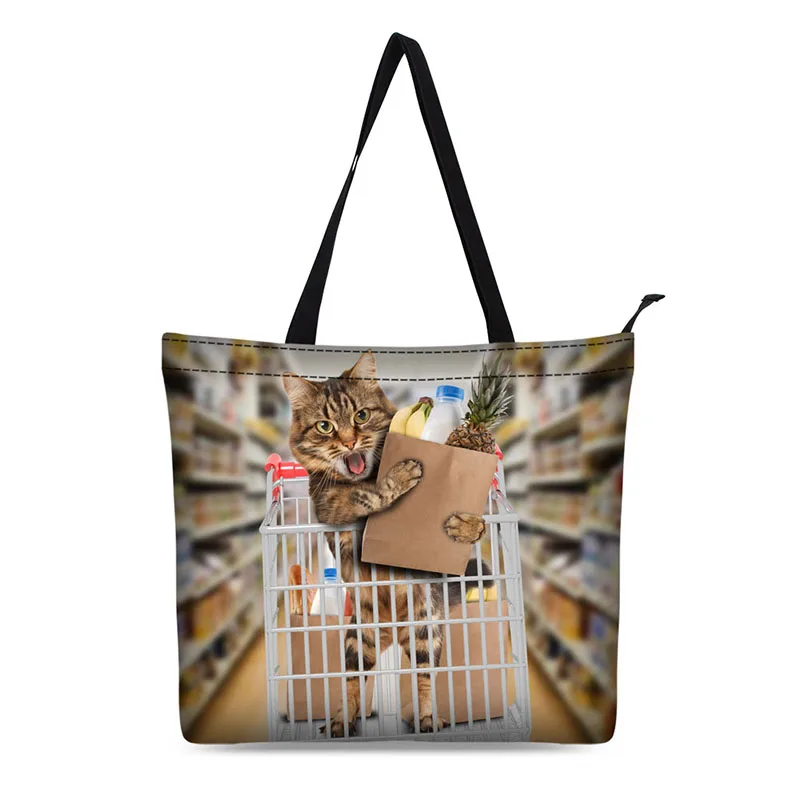 Холщовая хозяйственная сумка персонализированные сумки Сумка через плечо 3D животное кошка дизайн черный продуктовый мешок х/б Сумка Черный