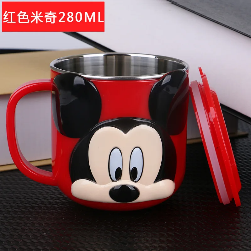 miqi Disney 300 мл Детская кружка из нержавеющей стали для молока Детские Прочные дети питание молоко чашка Микки Минни домашняя школьная кружка с крышкой - Цвет: miqi