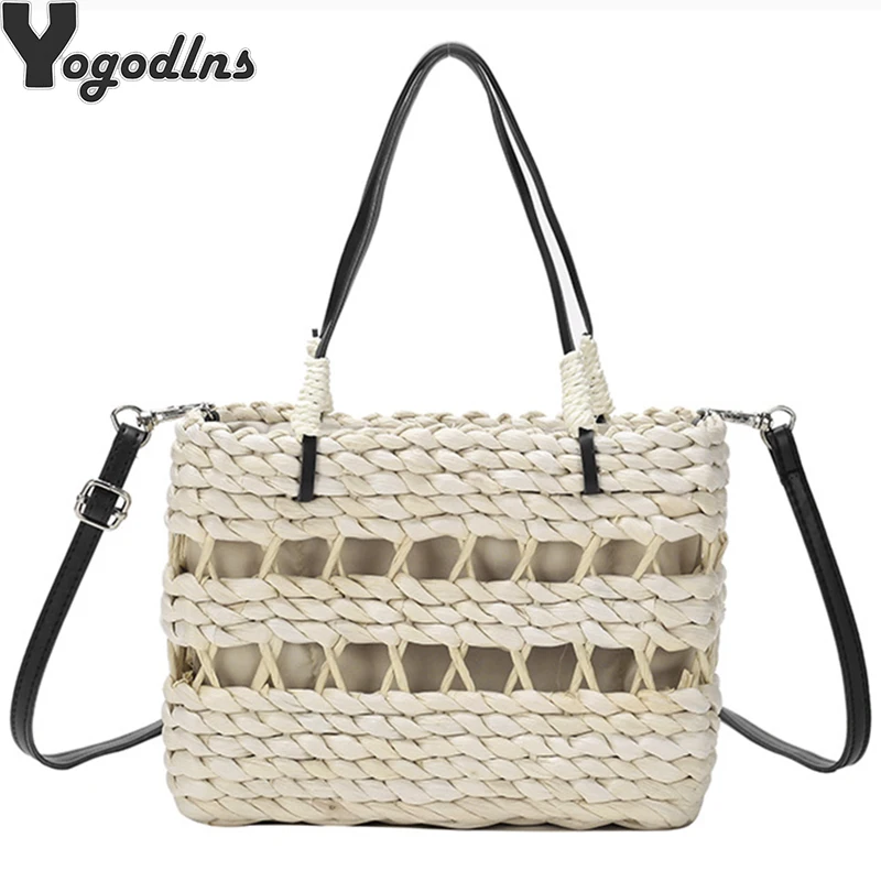 

Handmade Bohemian Straw Beach Bag For Women,Woven Female Shoulder Bags Summer Knit Handbag Drawstring Basket Messenger Bag Tote