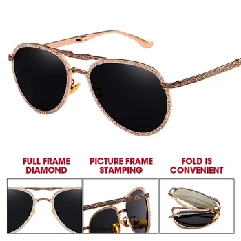 

Vintage Folding Jewel Sunglasses Women Men Retro Portable Drive Pilot Sun Glasses Beaded Engrave Aviation Sunglass Male Shades