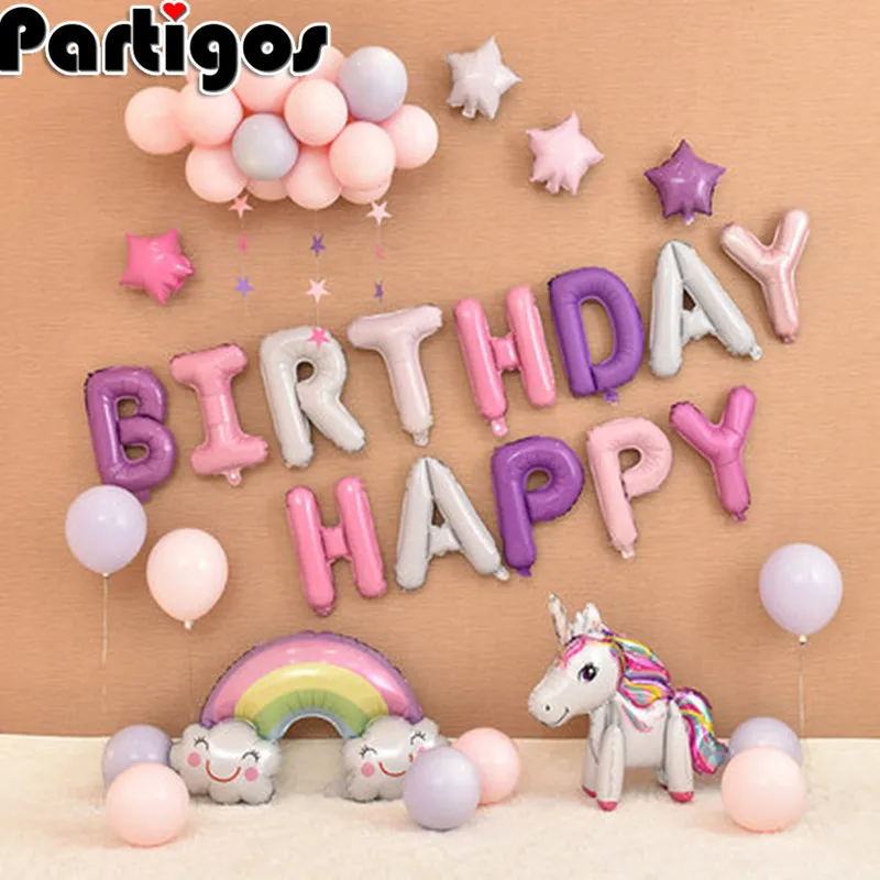 

44pcs/lot birthday party balloon pink purple ballons happy birthday balloons supplies set decoration for child kid