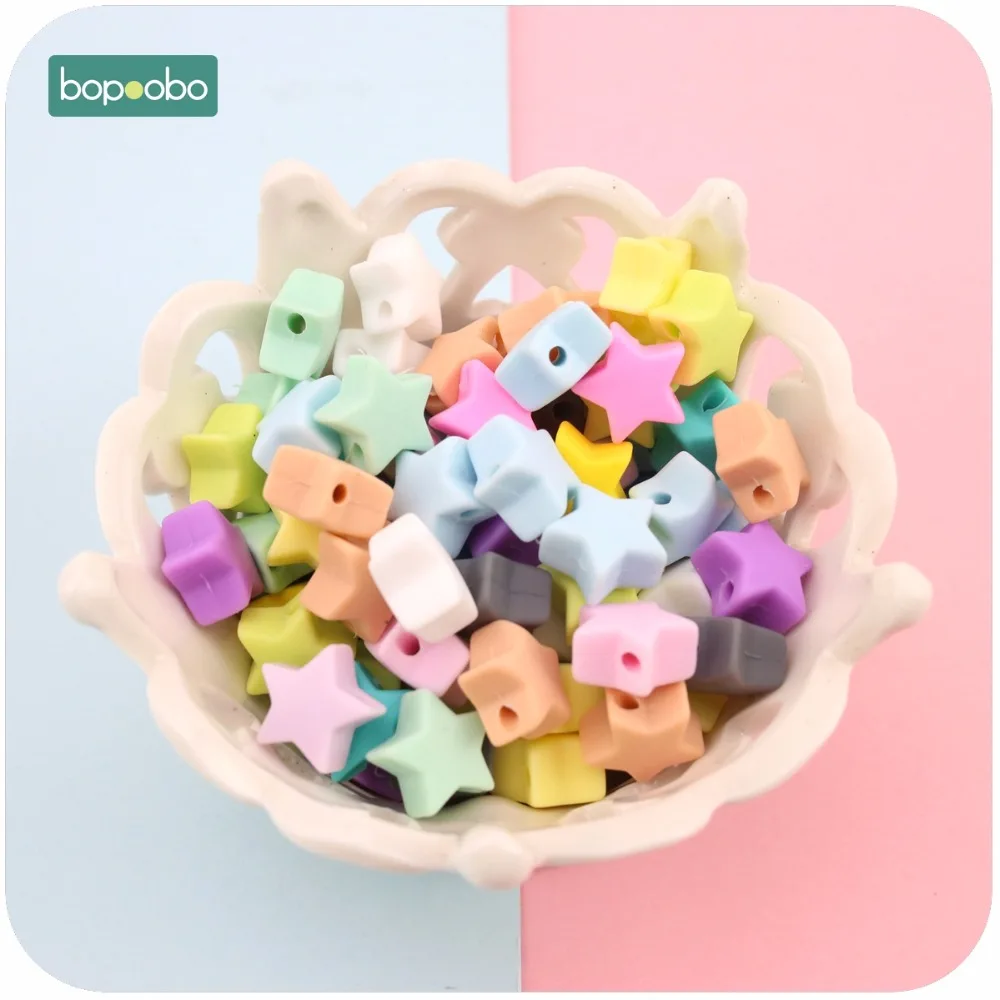Bopoobo Silicone Beads Star Shape 10pcs 14mm Food Grade Teether BPA Free Ecofriendly Beads Bracelet Diy