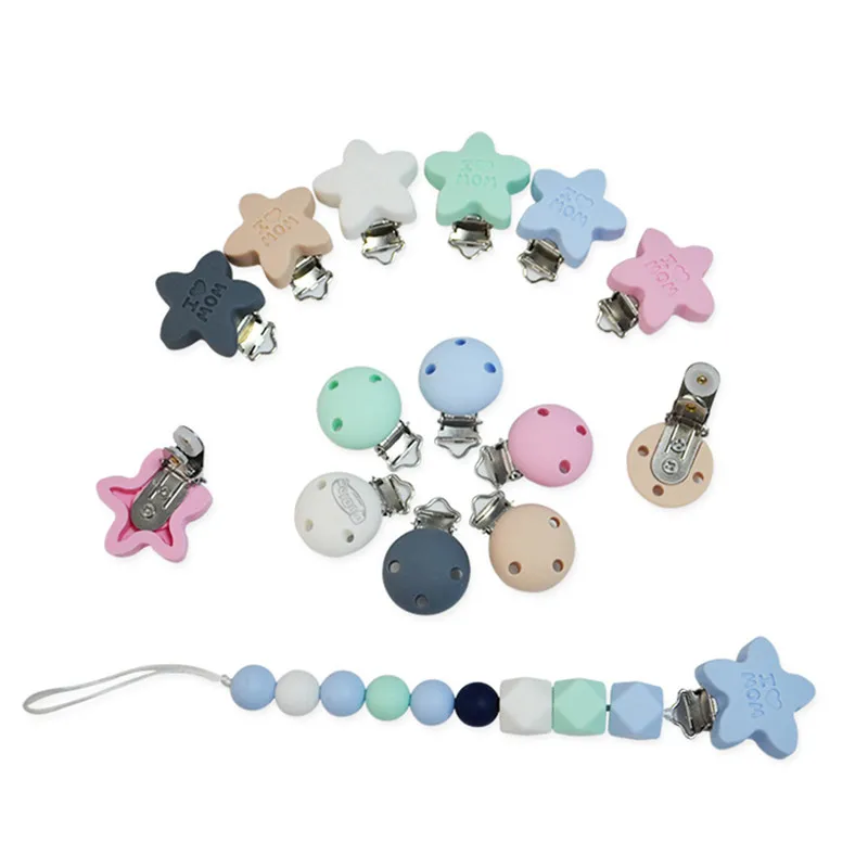 

New Round Pentagram Shaped Pacifier Clip Silicone Bead Baby Teether Teething Accessories Clip Nipple Clasps Toy DIY Bead Tool