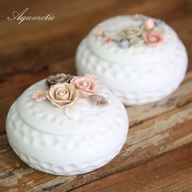 

Aqumotic 3d Flower Simplicity Ceramic Jewelry Box Case 1pc Small Jewelry Storage Box For Women Gift Fine Decoration Free postage