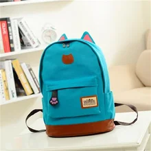School Bags For Teenagers G>D 2016 Vintage Women Canvas Backpacks For Teenage Girls Cartoon Cat Backpack Female Travel Bag