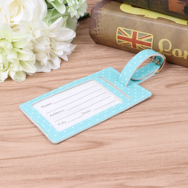 

Suitcase Luggage Tags Name Address City Holder Faux Leather Identifier Label