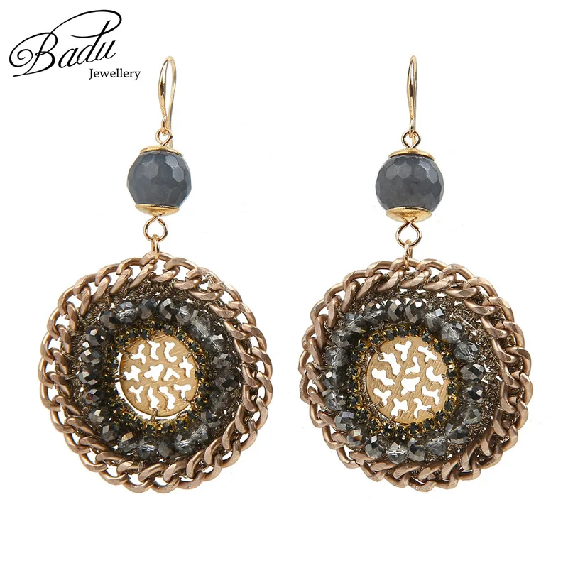 

Badu Vintage Round Crochet Earring Handmade Braided Natural Stone Winter Style Retro Jewelry Daily Wear Wholesale
