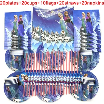 

90PCS Disposable Tableware Disney Frozen Theme Princess Anna Elsa Cups Plates Family Party Baby Shower Birthday Party Decoration