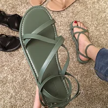 2019 summer new open toe flat bottom Roman buckle women's shoes