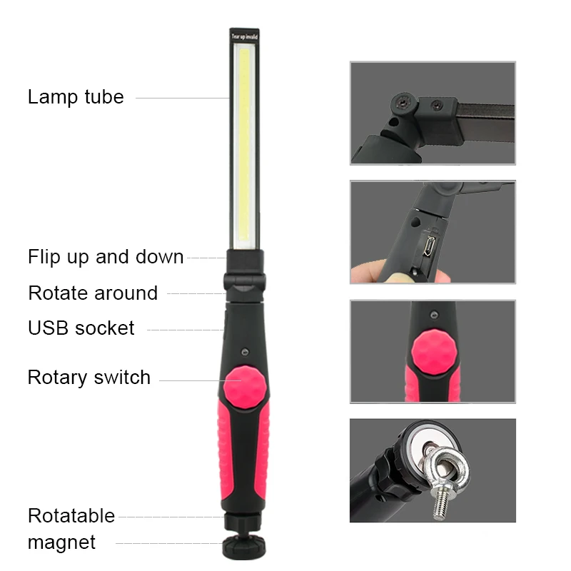  5pcs/lot Portable 2000 Lumen LED Flashlight Car Repairing COB Working Light USB Rechargeable Torch  - 4000003464555