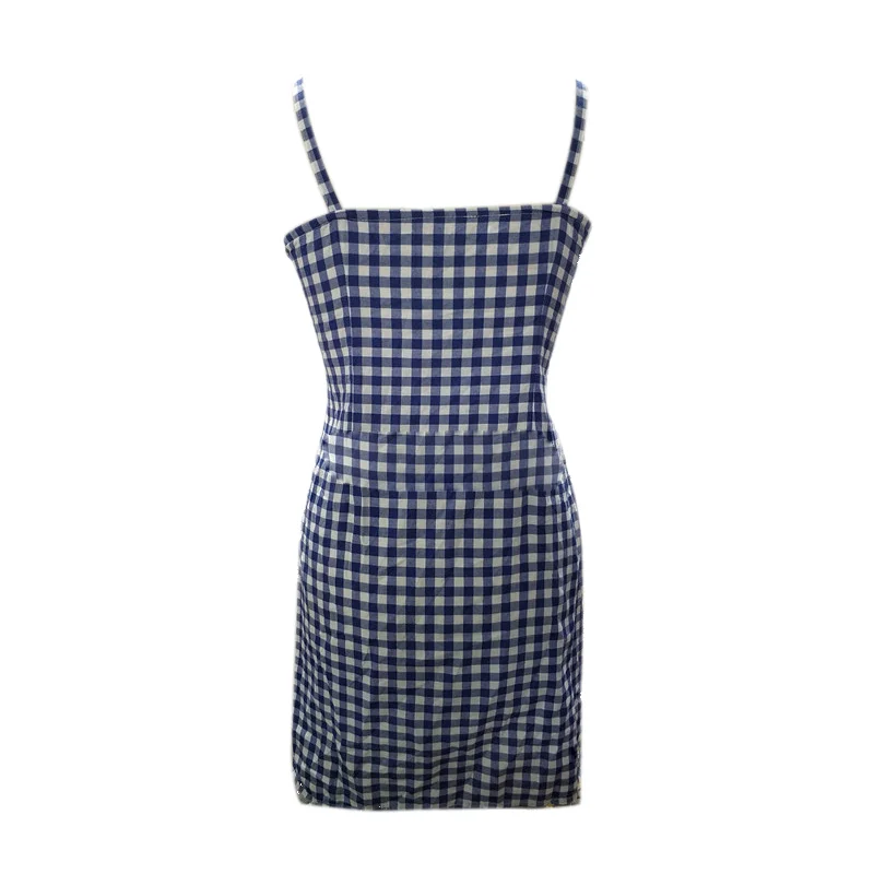 

2019 Newly Women Summer Plaid Dress Fashion Strappy Sleeveless Backless High Waist Slim Fit Dresses vestidos DO99