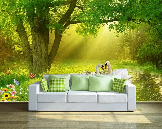 customize photo 3d wallpaper Forest Swan Stream Living room bedroom 3d  Background wall scenery wallpaper _ - AliExpress Mobile