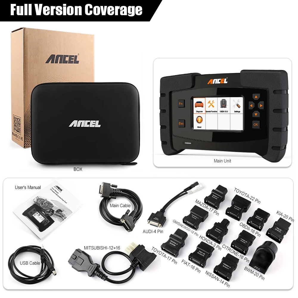 ANCEL FX6000 OBD2 сканер полная система автомобильный считыватель кодов OBDII ABS SRS DPF IMMO ECU