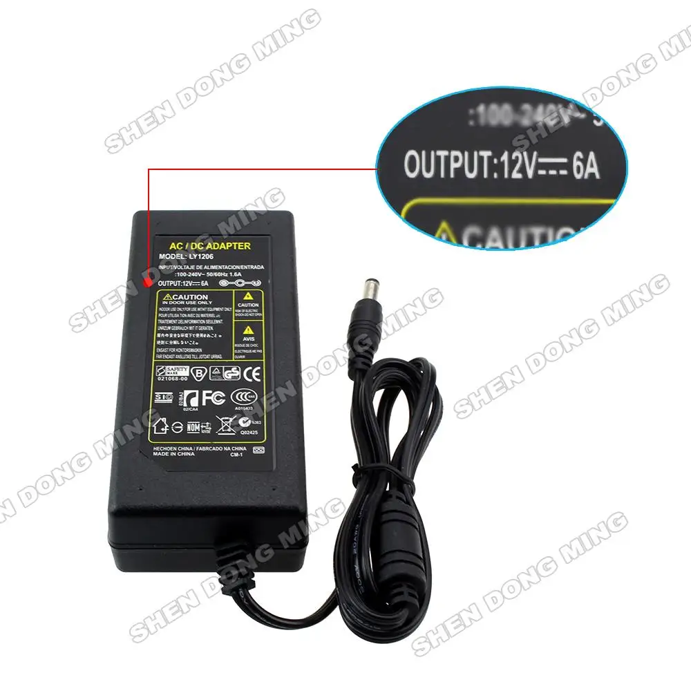 1 piece 72W DC 12V 6A power led adapter with 1.2M cord light AC100-240V EU US UK USA driver | Освещение