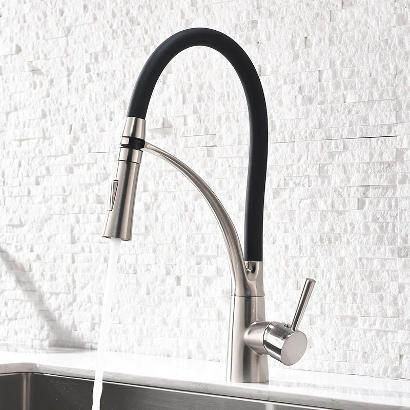 Flg Black Rubber Design And Brushed Nickel Kitchen Faucet Deck