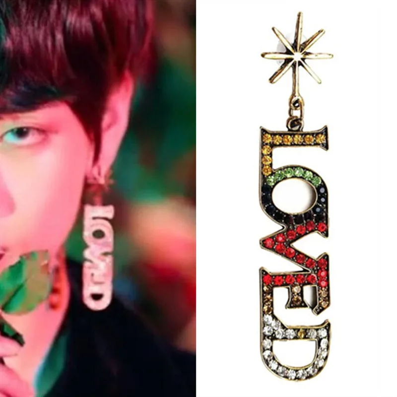 

Stainless steel Earrings Fashion Pendientes Mujer Moda Jewelry Boys Love Yourself Tear Earrings Brincos Rhinestone Kpop