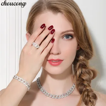

choucong Chain Jewelry sets Pave Cz Stone Party Wedding Ring Earrings Necklaces for women Bridal jewelry accessory