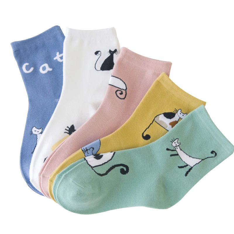 Новый оригинальный дизайн милый мультфильм носки из хлопка с кошкой для женщин Творческий теплые модные забавные зимние носки