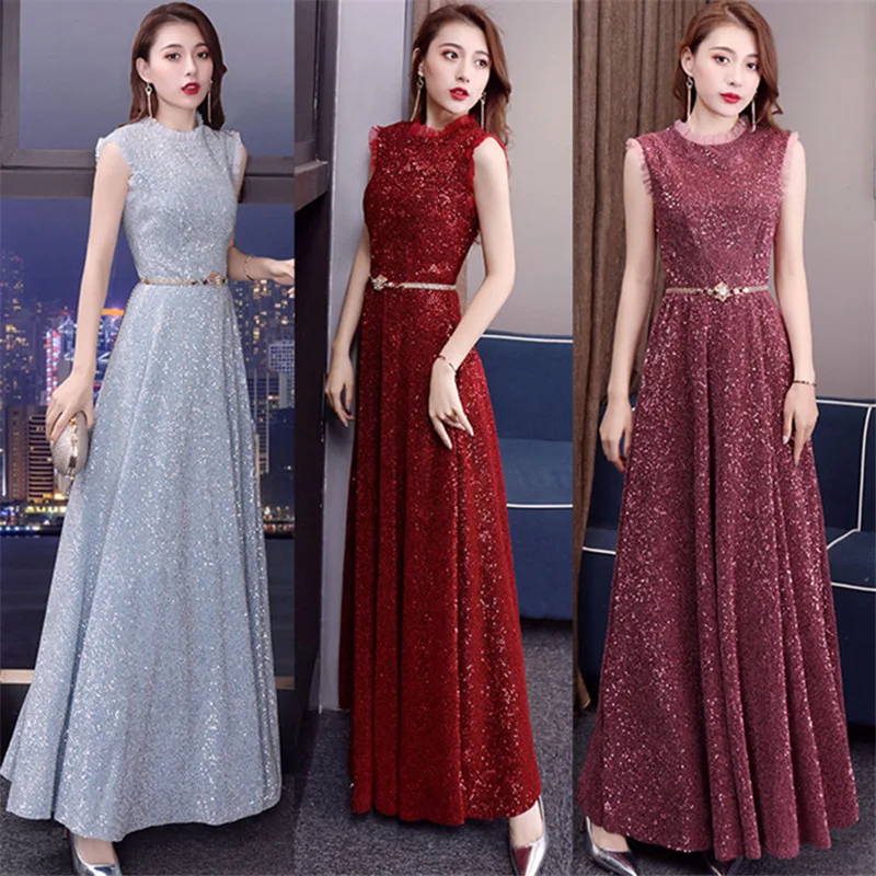 2019 New Dress Spring New Elegant Sequins Fashion Women Clothes Slim Long Dress