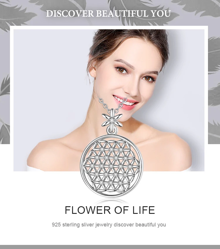 Ожерелье из стерлингового серебра 925 пробы с цветком жизни, святых кругов, большой круглый кулон из стерлингового серебра, геометрическое ожерелье CYD419