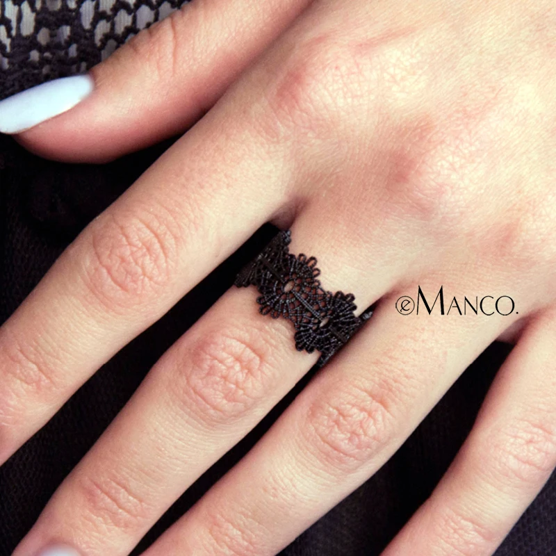 

EManco Mini Charming Lace Fine Rings Vintage Cuff Adjustable Round Rings Black&Rose Gold Colors Copper New Arrivals Jewelry