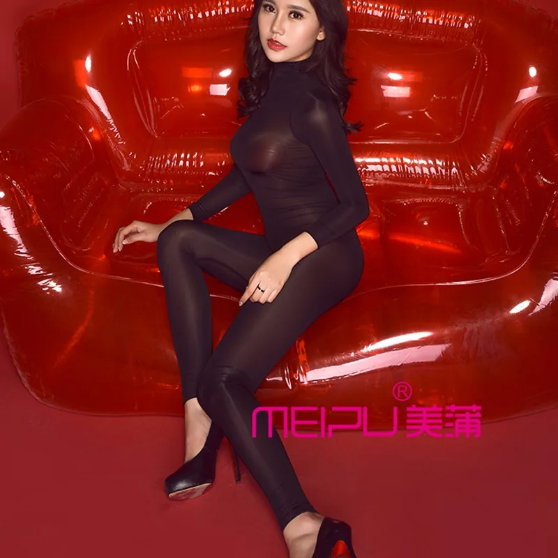 Women Crotchless sheer bodystocking Full Body footless pantyhose ultra thin transparent long sleeve open crotch Strap Tights