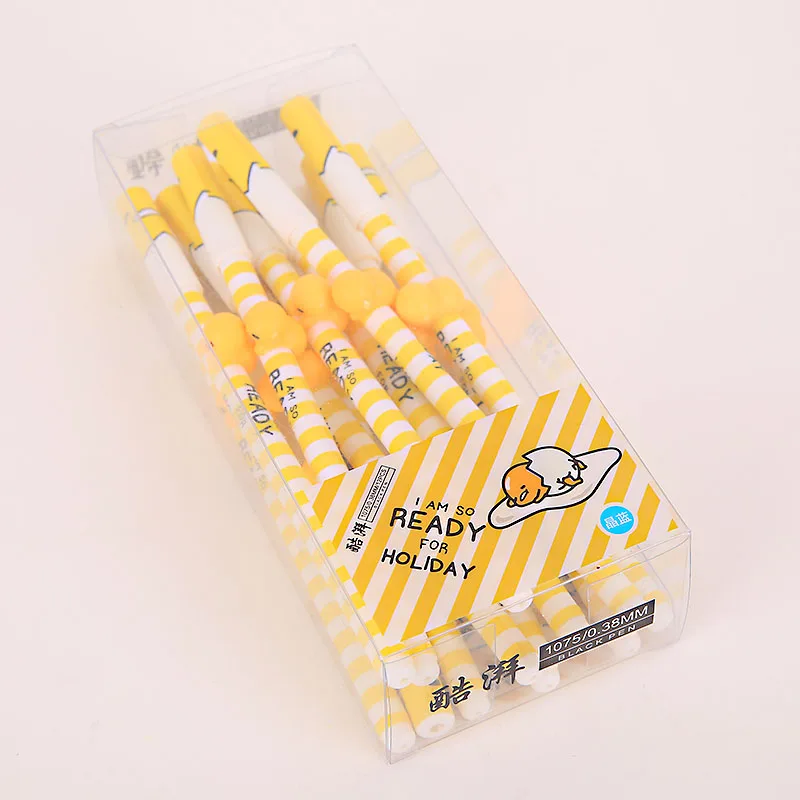 cheap 4Pcs Lot Cartoon New Creative Novelty Yellow Lazy Egg 3D Pen Gel Pen Office School Gift Stationery Pen E2056