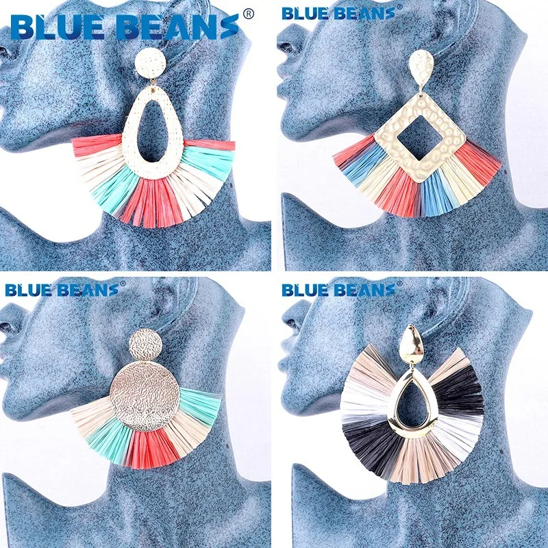 

2019 Tassel Rattan Earrings For Women Fashion Jewelry Bohemian Star Punk Gifts Face African Dangle Drop Boho Earings Long Indian