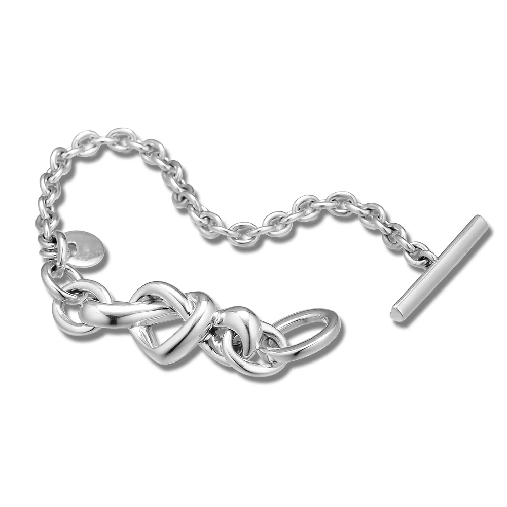 

100% 925 Sterling Silver Jewelry Knotted Heart Bracelets For Women Wholesales Free Shipping