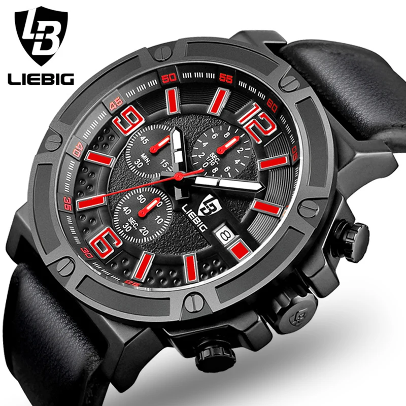 

LIEBIG 2017 Brand Nail Scale Multifunction Chronograph fashion Watch Calendar 50M Waterproof Quartz Movement Men Watch