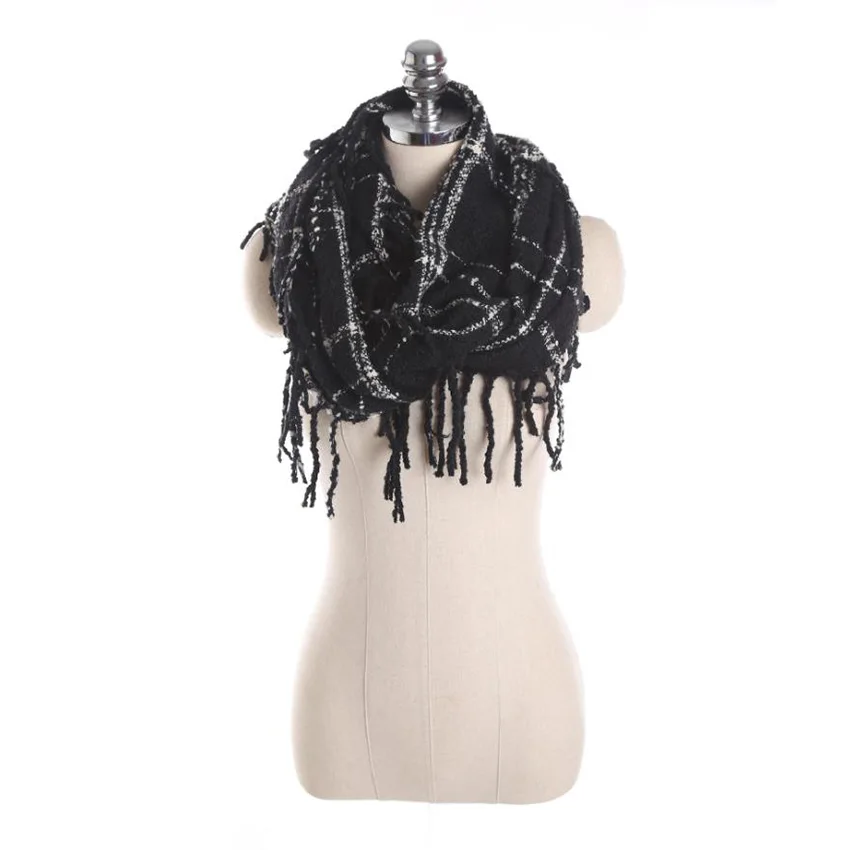 

2019 Spring Autumn Female Knitted Pashmina Tassel Scarf Women Plaid Cashmere Scarves Ring Scarves Warm Sweet S