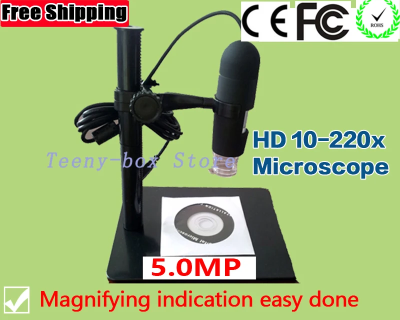 

10x to 220X Mini Portable USB Digital Microscope Endoscope Otoscope Camera with LED 5MP