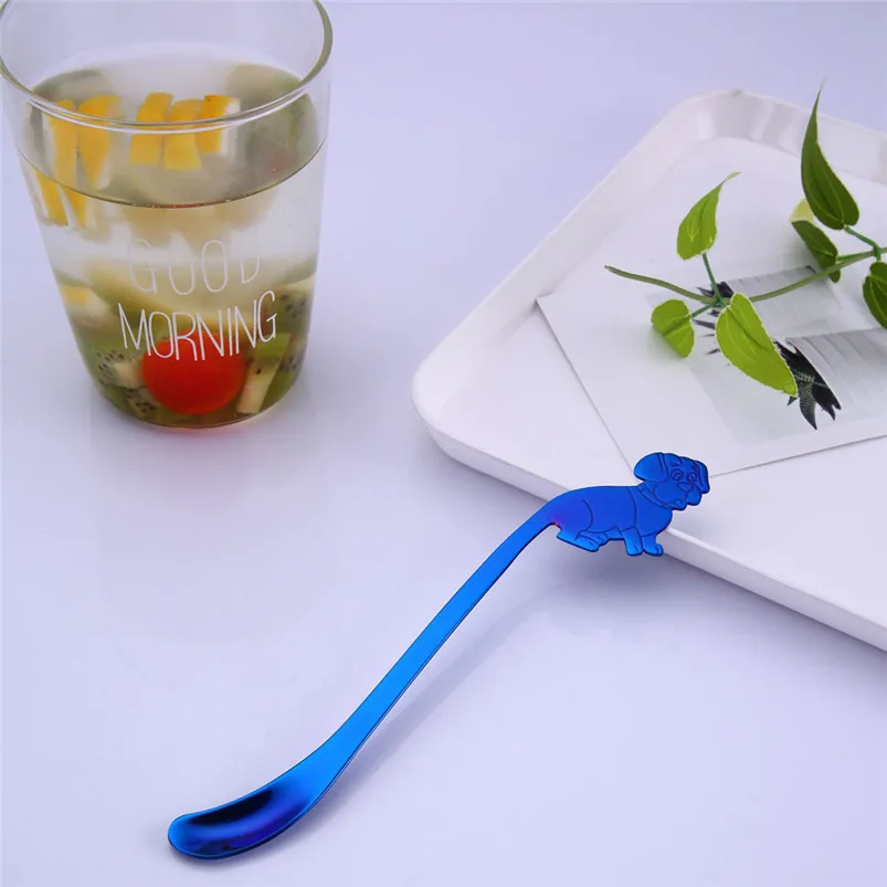 Creative Ice Spoons for Glass 304 Stainless Steel Cute Dog Long Handle Latte Ice Coffee Spoon Kitchen Home Decor 40JY2913