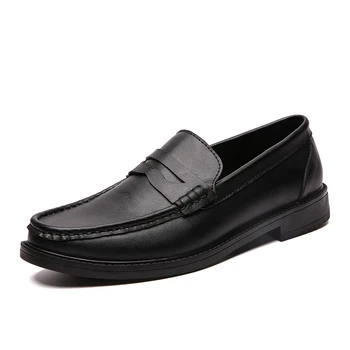 

Handmade Black Men Patent Shoes Slip-On Genuine Concise leather Loafers Soft Moccasins office Business Dress formal Male shoes