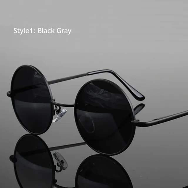 Retro Vintage Round Polarized Sunglasses Men Brand Designer Sun Glasses Women Alloy Metal Frame Black Lens Eyewear Driving UV400 C1 Black