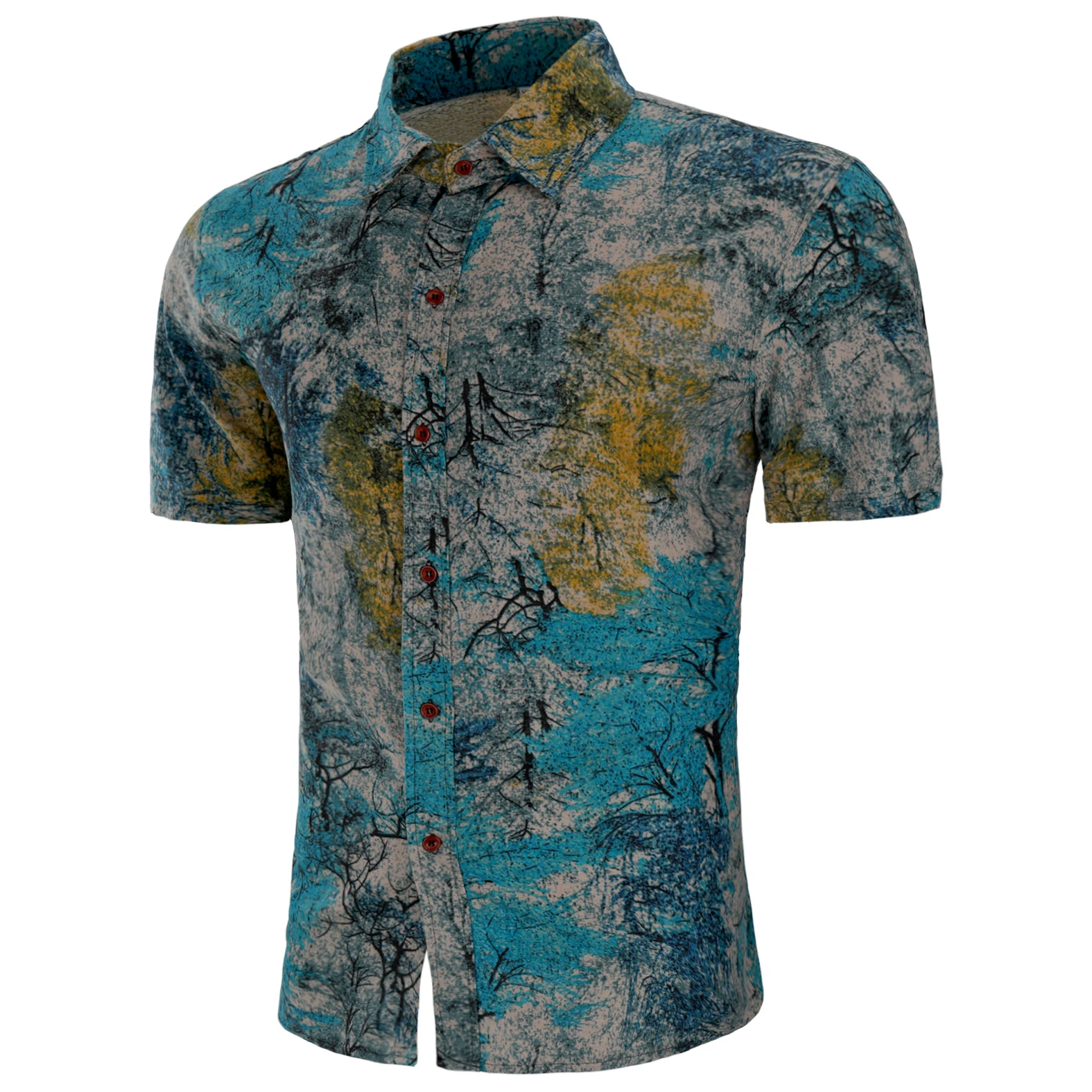 

Fashion Spring Autumn Casual Men Shirt Slim Fit Flower Print Linen Shirt Long-sleeved Shirts Male Floral Social Masculina M-4XL