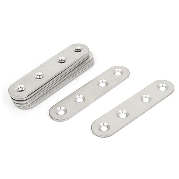 

10 Pieces 80 by 16 mm Flat Straight Brace Metal Joining Plate and 40 Pieces Screws, Stainless Steel, Silver Color